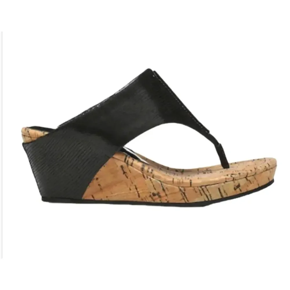 Donald Pliner Cork Wedge Gil Sandal Black NWQ 10